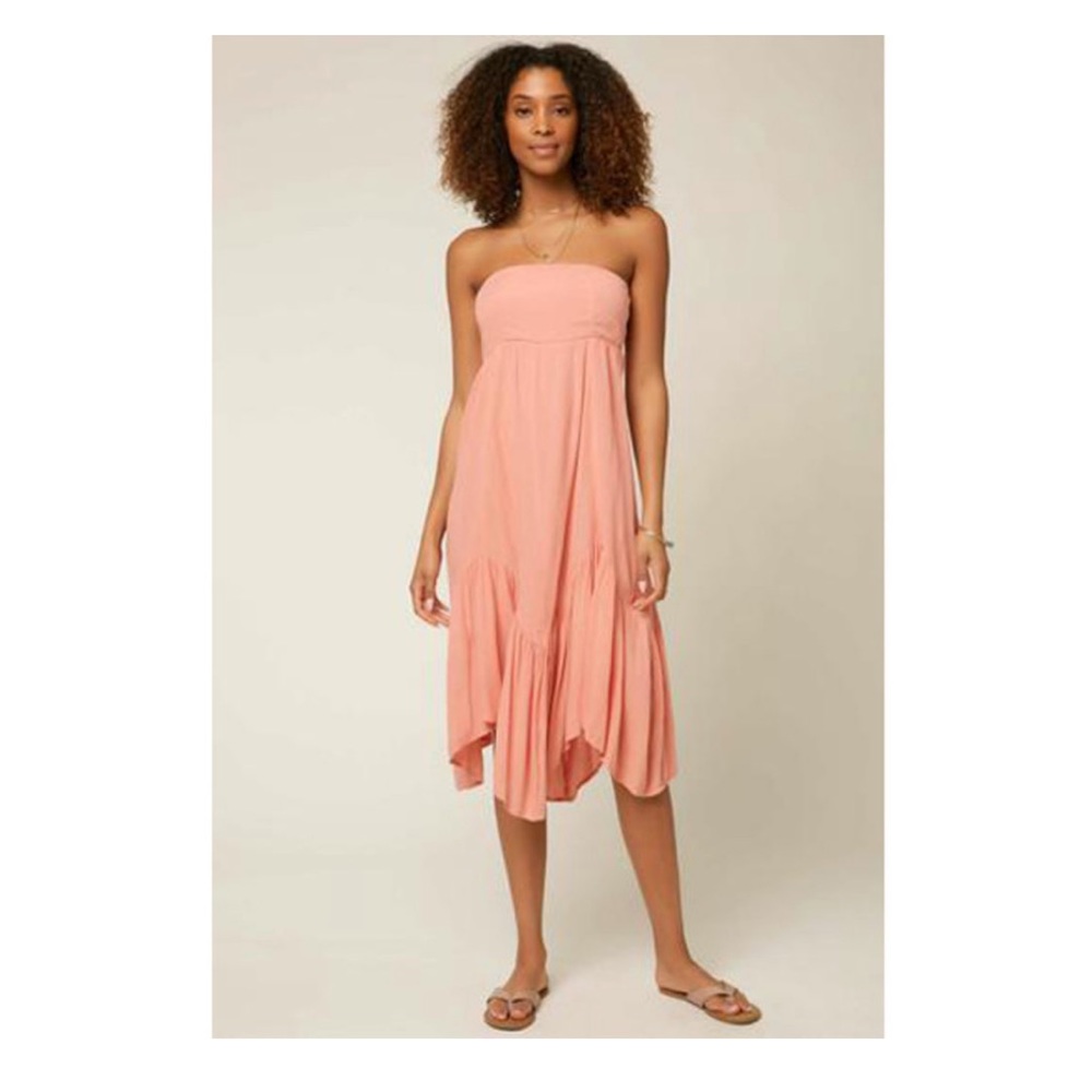 NWOT O’Neil strapless peach midi dress